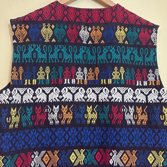 La Original | Vintage 100% Cotton Guatemala Fringe Woven Folklore Cat Vest L - Picture 13 of 17